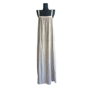 India Boutique Neutral Striped Boho Maxi Dress with Crochet Trim Neckline